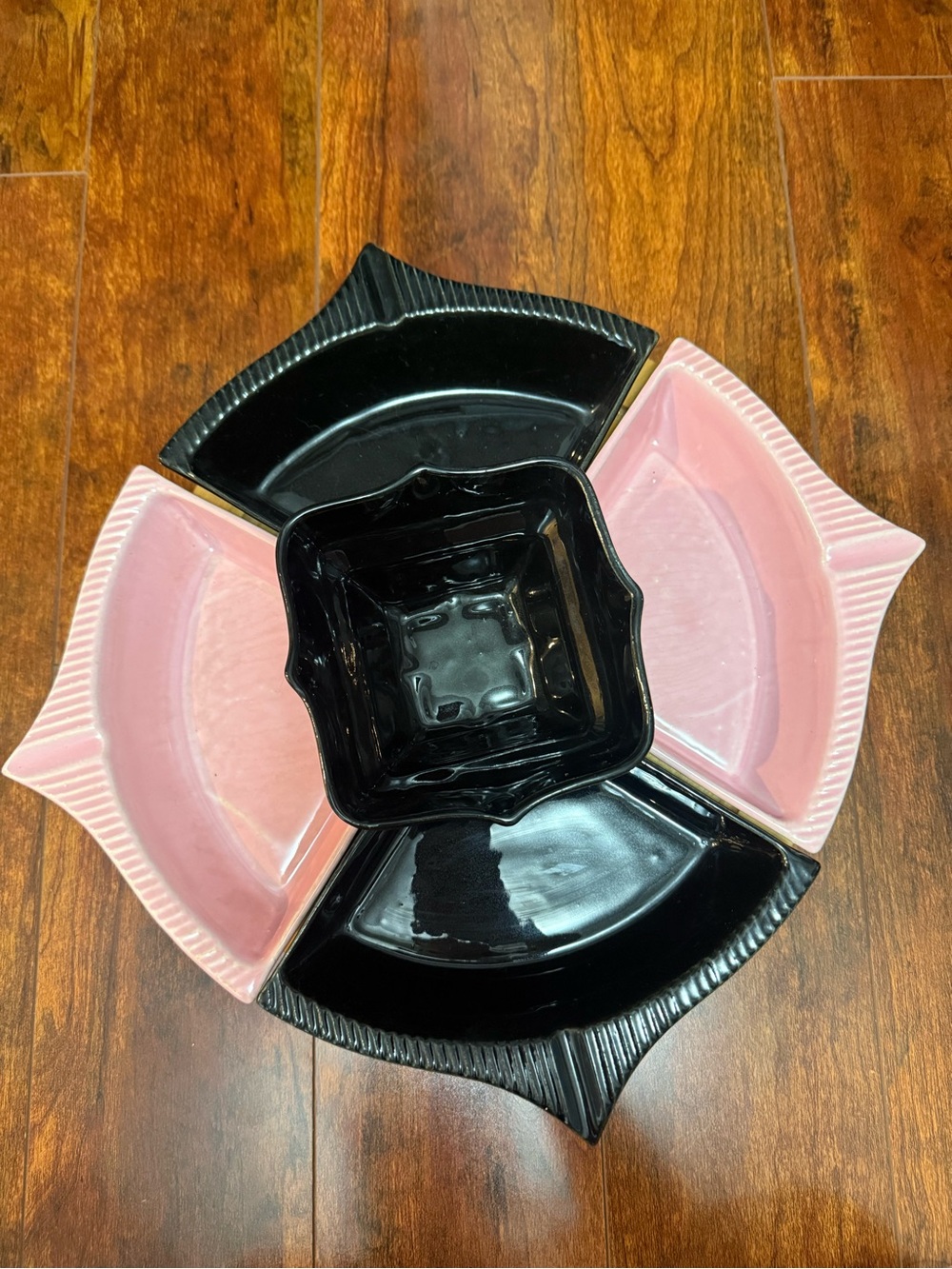 Vintage Baribocraft Divided Serving Platter Set in Pink and Black Lazy Susan